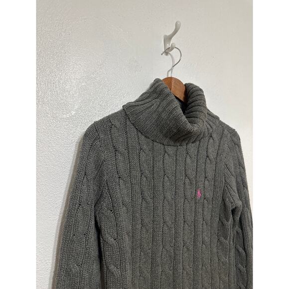 VTG Ralph Lauren Cotton Cable Knit Turtleneck Sweater M Grey Classic Preppy - Picture 4 of 13